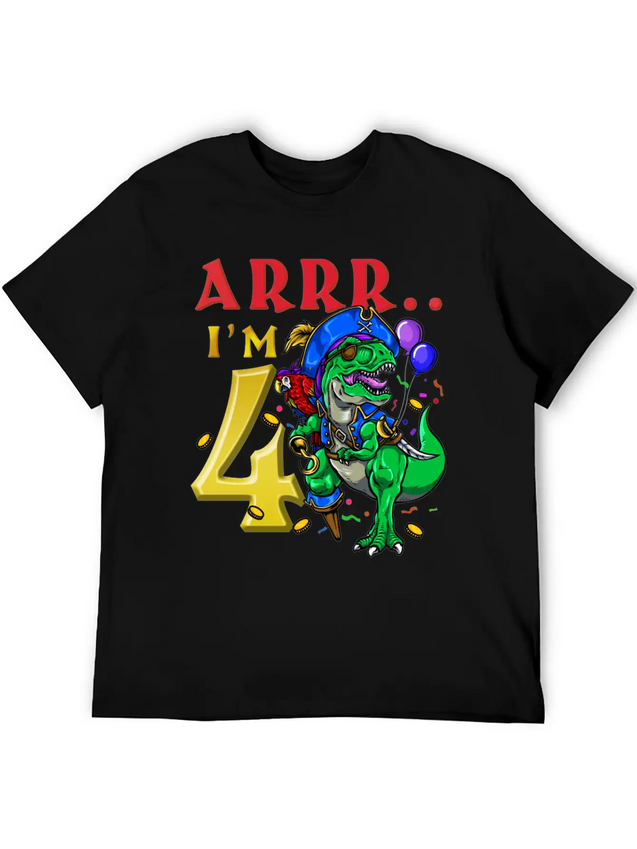 4th Birthday Dinosaur Pirate Unisex Casual T-Shirt – Clean Design For Daily Comfort