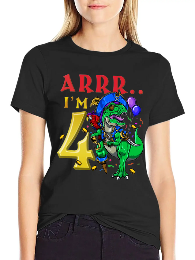4th Birthday Dinosaur Pirate Unisex Casual T-Shirt – Clean Design For Daily Comfort