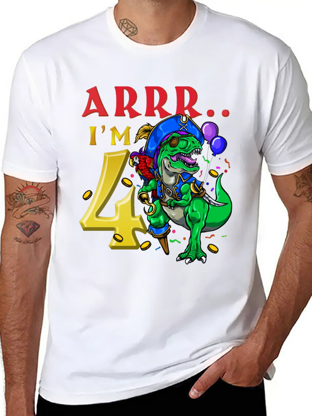 4th Birthday Dinosaur Pirate Unisex Casual T-Shirt – Clean Design For Daily Comfort