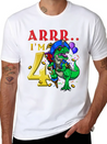 4th Birthday Dinosaur Pirate Unisex Casual T-Shirt – Clean Design For Daily Comfort