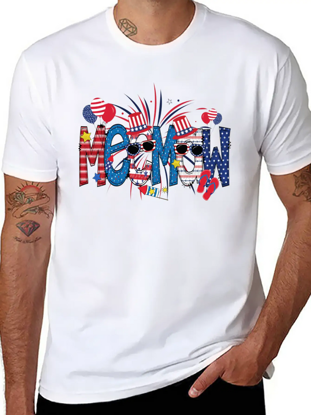 4th Of July Meemaw Funny Meemaw Doodle Firework Simple Everyday Graphic Tee – Lightweight Summer Wear