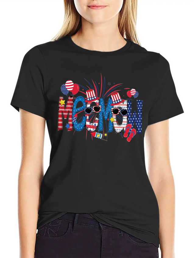 4th Of July Meemaw Funny Meemaw Doodle Firework Simple Everyday Graphic Tee – Lightweight Summer Wear