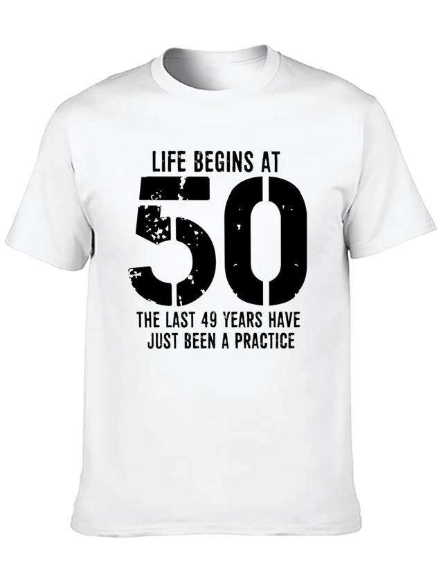 50th Birthday 50 Fifty Fiftieth Age Anniversary Simple Everyday Graphic Tee – Lightweight Summer Wear