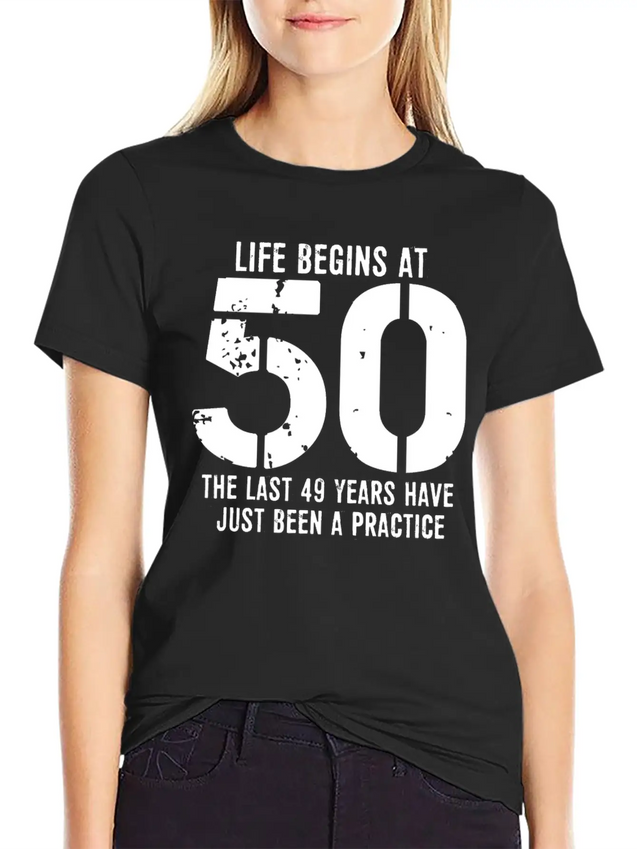 50th Birthday 50 Fifty Fiftieth Age Anniversary Simple Everyday Graphic Tee – Lightweight Summer Wear