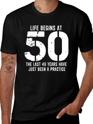 50th Birthday 50 Fifty Fiftieth Age Anniversary Simple Everyday Graphic Tee – Lightweight Summer Wear