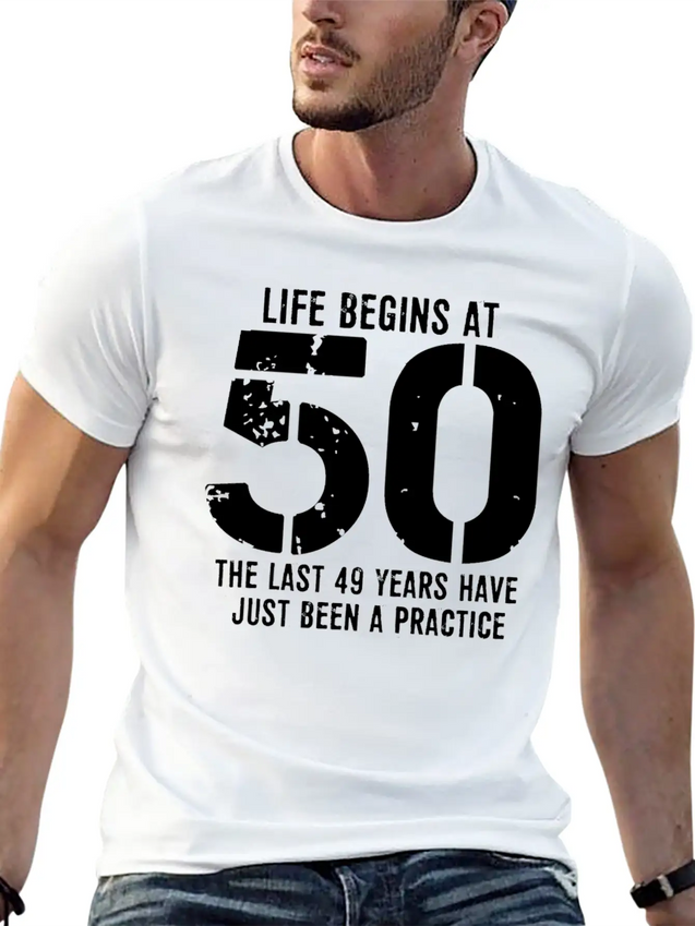 50th Birthday 50 Fifty Fiftieth Age Anniversary Simple Everyday Graphic Tee – Lightweight Summer Wear