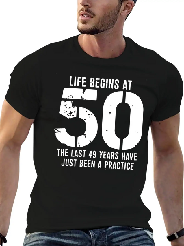 50th Birthday 50 Fifty Fiftieth Age Anniversary Simple Everyday Graphic Tee – Lightweight Summer Wear