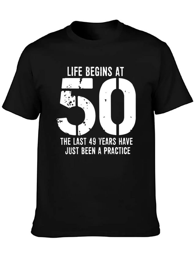 50th Birthday 50 Fifty Fiftieth Age Anniversary Simple Everyday Graphic Tee – Lightweight Summer Wear
