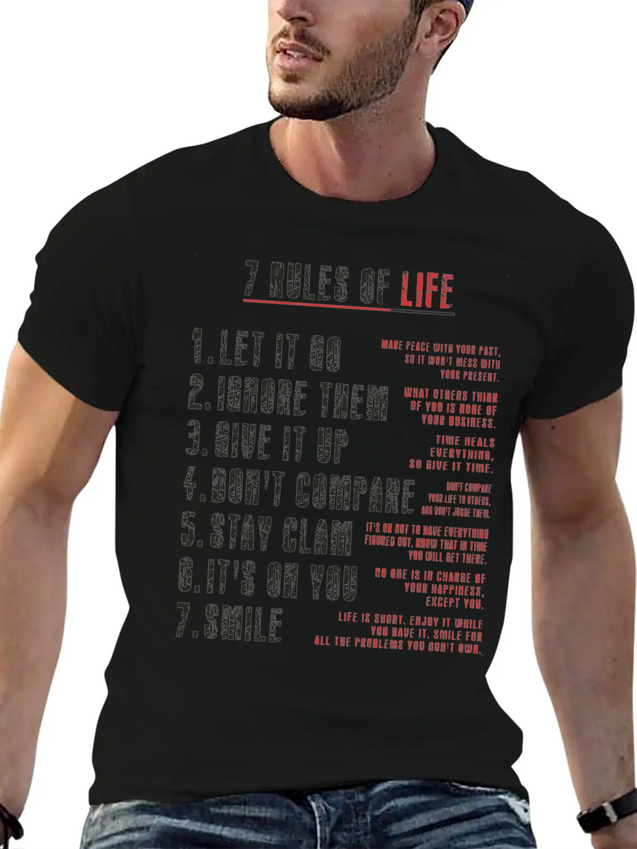 7 Rules Of Life To Be Happy.motivational Messages. Simple Everyday Graphic Tee – Lightweight Summer Wear