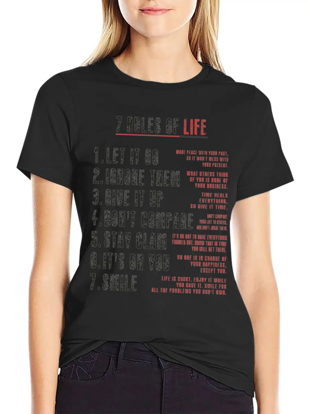 7 Rules Of Life To Be Happy.motivational Messages. Simple Everyday Graphic Tee – Lightweight Summer Wear