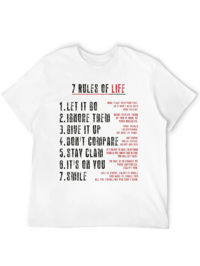 7 Rules Of Life To Be Happy.motivational Messages. Simple Everyday Graphic Tee – Lightweight Summer Wear