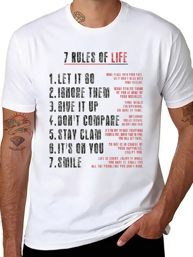 7 Rules Of Life To Be Happy.motivational Messages. Simple Everyday Graphic Tee – Lightweight Summer Wear