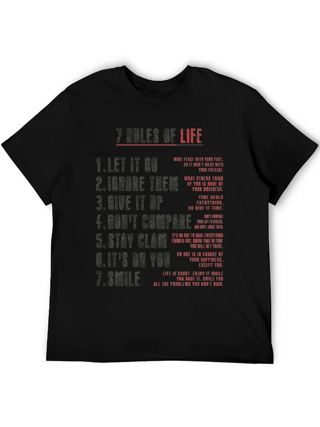 7 Rules Of Life To Be Happy.motivational Messages. Simple Everyday Graphic Tee – Lightweight Summer Wear