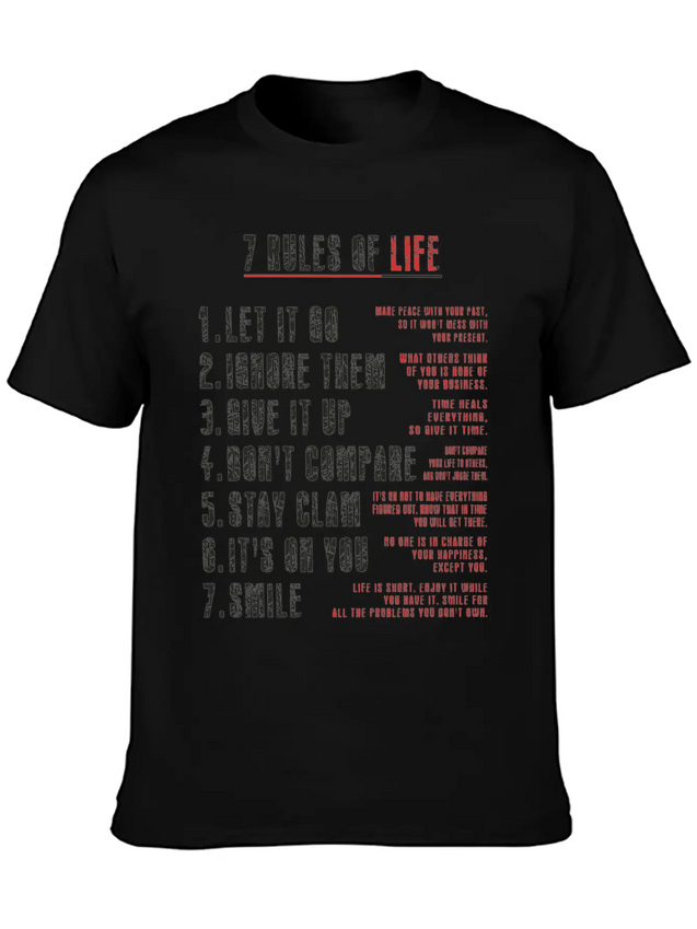 7 Rules Of Life To Be Happy.motivational Messages. Simple Everyday Graphic Tee – Lightweight Summer Wear