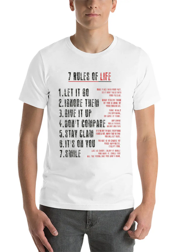 7 Rules Of Life To Be Happy.motivational Messages. Simple Everyday Graphic Tee – Lightweight Summer Wear