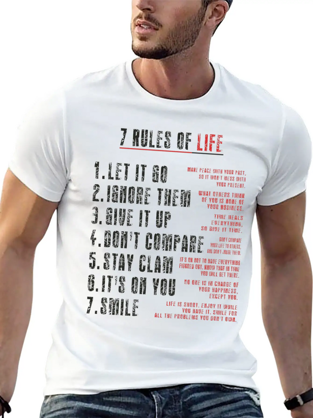 7 Rules Of Life To Be Happy.motivational Messages. Simple Everyday Graphic Tee – Lightweight Summer Wear