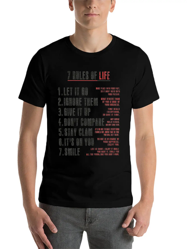 7 Rules Of Life To Be Happy.motivational Messages. Simple Everyday Graphic Tee – Lightweight Summer Wear