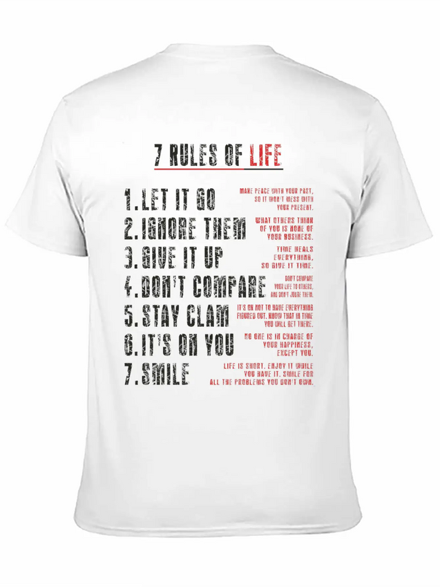 7 Rules Of Life To Be Happy.motivational Messages. Simple Everyday Graphic Tee – Lightweight Summer Wear