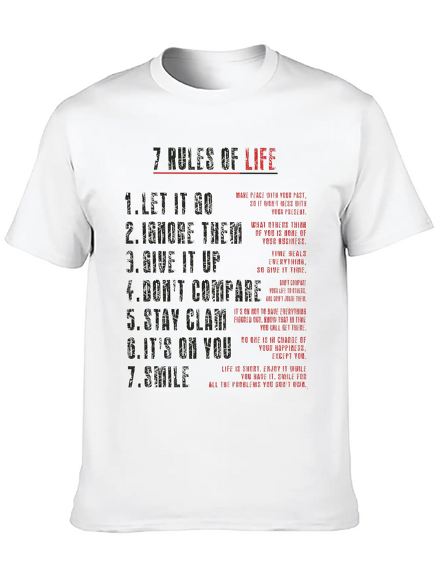 7 Rules Of Life To Be Happy.motivational Messages. Simple Everyday Graphic Tee – Lightweight Summer Wear