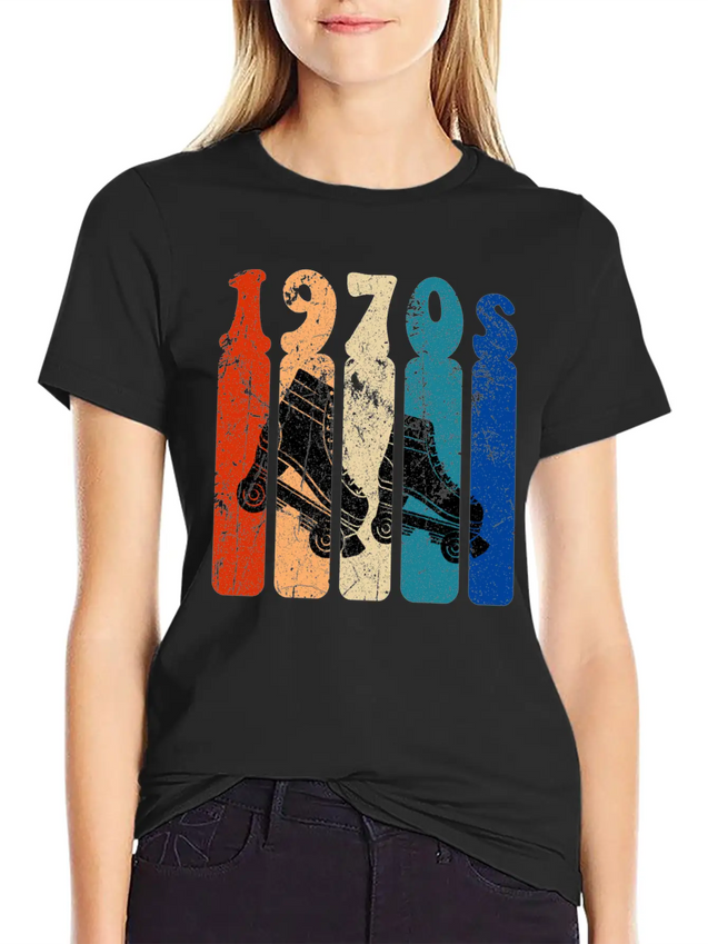 70s Roller Skates Disco Derby Retro Breathable Soft Cotton T-Shirt – Timeless Casual Look