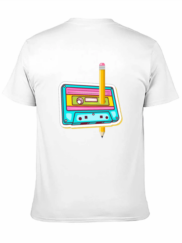 80's Cassette Tape 1990s Pencil Winding Cassette Casual Graphic T-Shirt – Simple And Comfortable Daily Wear