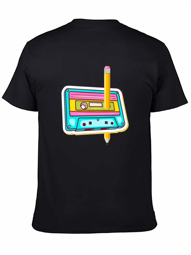 80's Cassette Tape 1990s Pencil Winding Cassette Casual Graphic T-Shirt – Simple And Comfortable Daily Wear