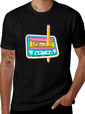 80's Cassette Tape 1990s Pencil Winding Cassette Casual Graphic T-Shirt – Simple And Comfortable Daily Wear