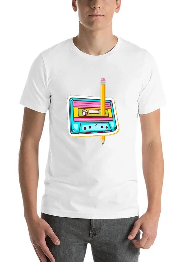 80's Cassette Tape 1990s Pencil Winding Cassette Casual Graphic T-Shirt – Simple And Comfortable Daily Wear