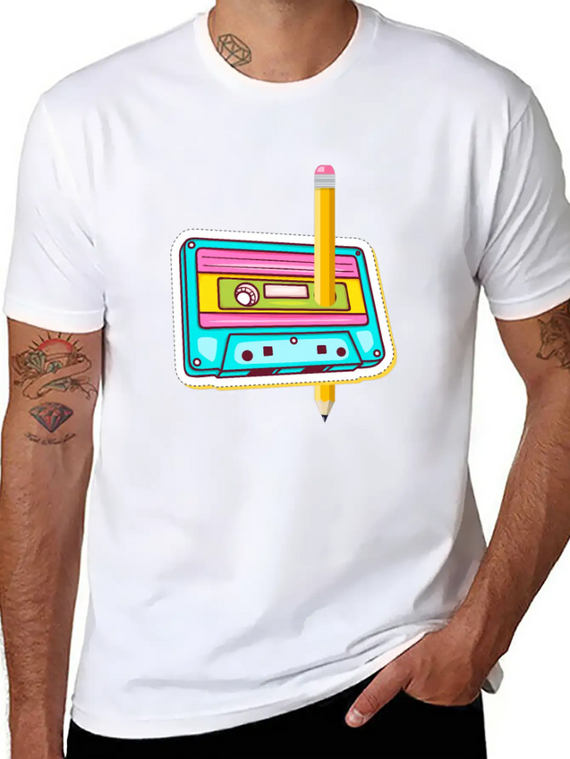 80's Cassette Tape 1990s Pencil Winding Cassette Casual Graphic T-Shirt – Simple And Comfortable Daily Wear