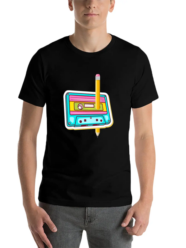 80's Cassette Tape 1990s Pencil Winding Cassette Casual Graphic T-Shirt – Simple And Comfortable Daily Wear