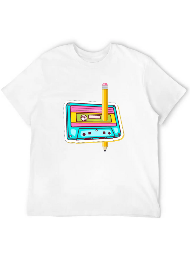 80's Cassette Tape 1990s Pencil Winding Cassette Casual Graphic T-Shirt – Simple And Comfortable Daily Wear