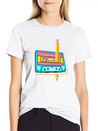 80's Cassette Tape 1990s Pencil Winding Cassette Casual Graphic T-Shirt – Simple And Comfortable Daily Wear