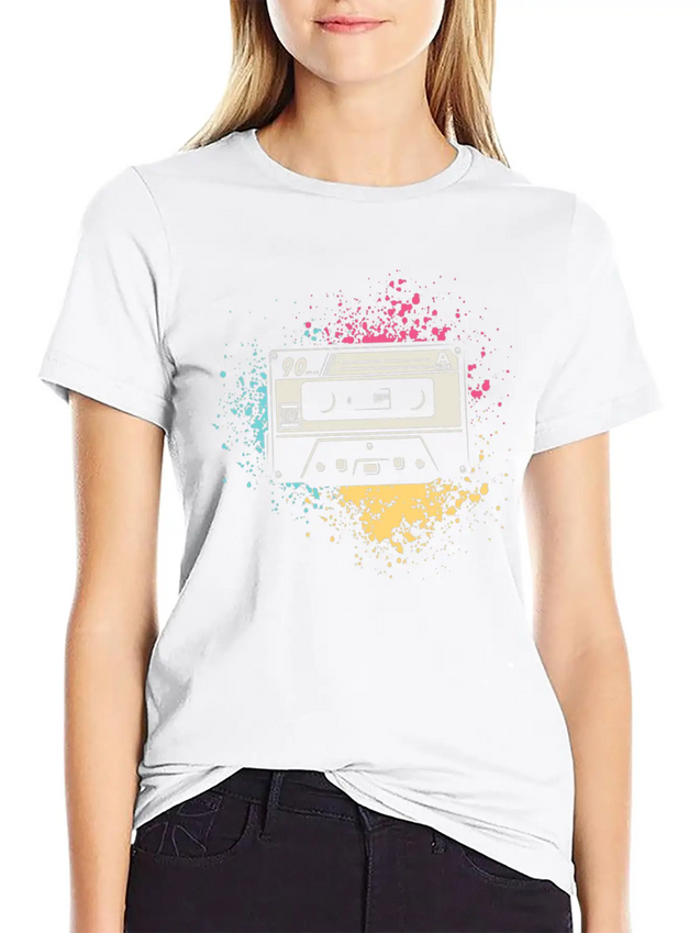 80's Cassette Tape 1990s Pencil Winding Cassette Simple Everyday Graphic Tee – Lightweight Summer Wear