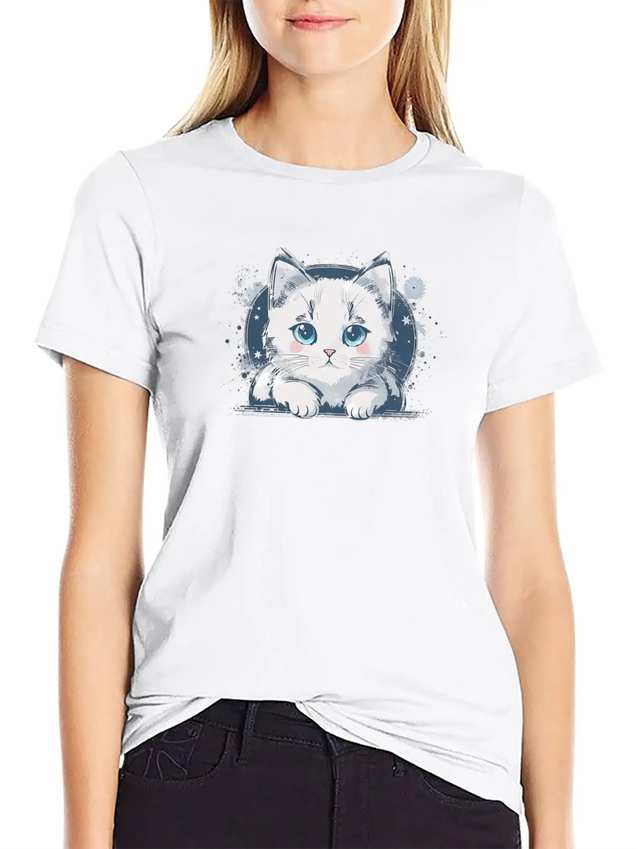 A Cute Cat Vector Comfortable Minimalist Graphic Tee – Summer Style Essential