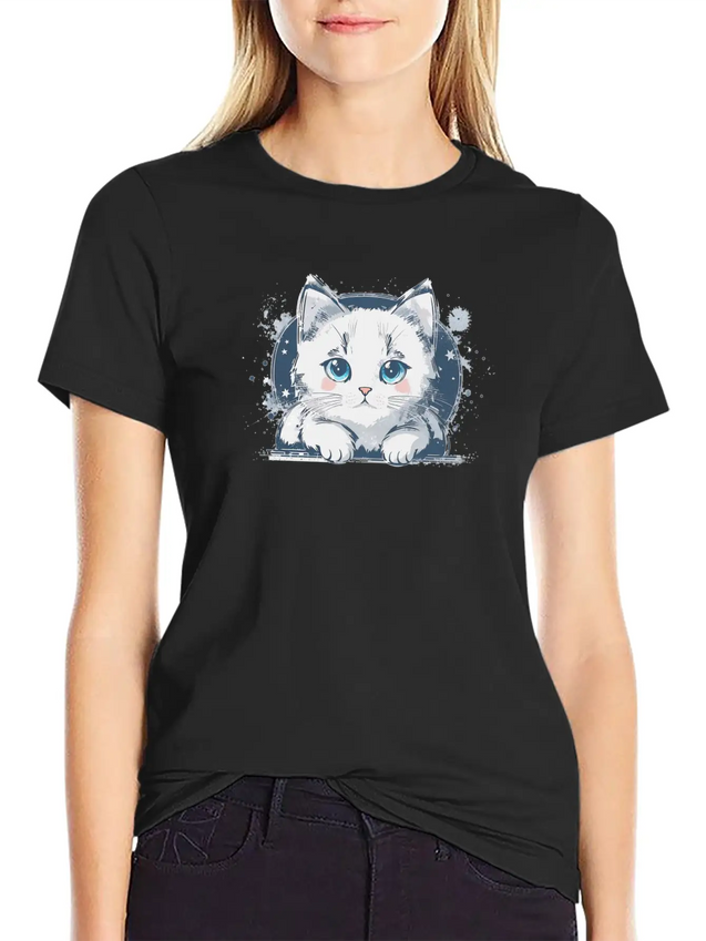 A Cute Cat Vector Comfortable Minimalist Graphic Tee – Summer Style Essential