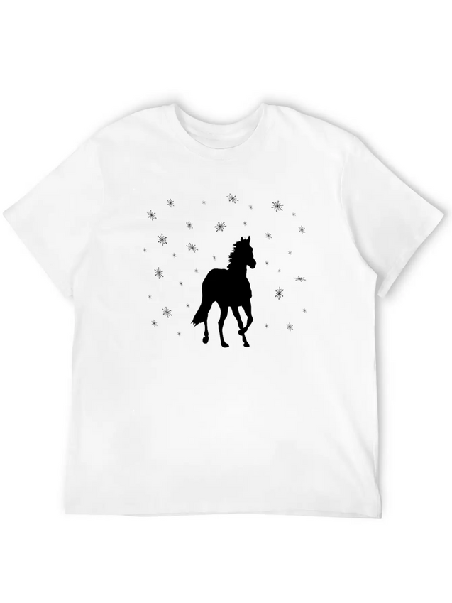 A Huge Horse In The Snow Casual Graphic T-Shirt – Simple And Comfortable Daily Wear