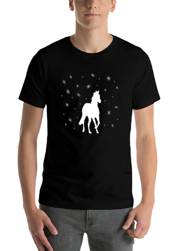 A Huge Horse In The Snow Casual Graphic T-Shirt – Simple And Comfortable Daily Wear