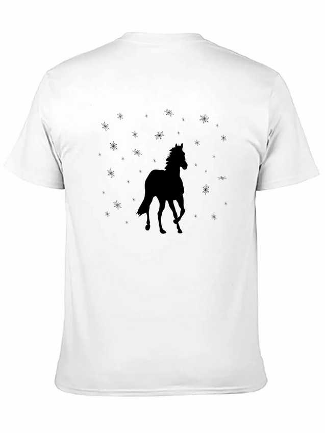A Huge Horse In The Snow Casual Graphic T-Shirt – Simple And Comfortable Daily Wear