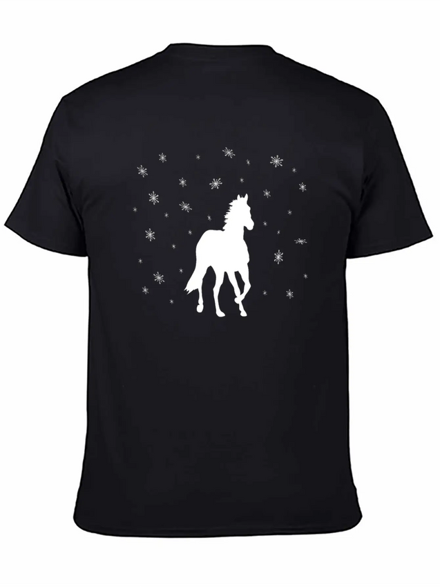 A Huge Horse In The Snow Casual Graphic T-Shirt – Simple And Comfortable Daily Wear