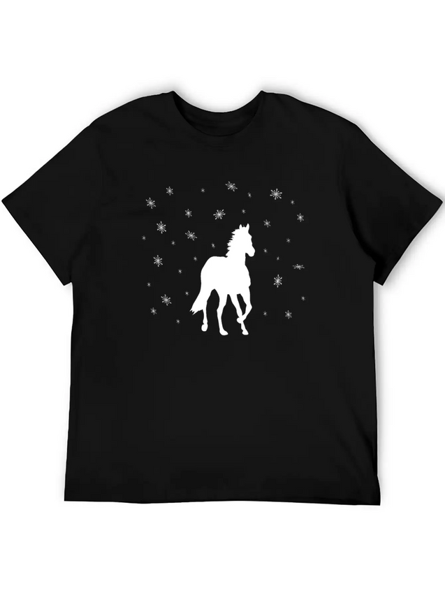 A Huge Horse In The Snow Casual Graphic T-Shirt – Simple And Comfortable Daily Wear