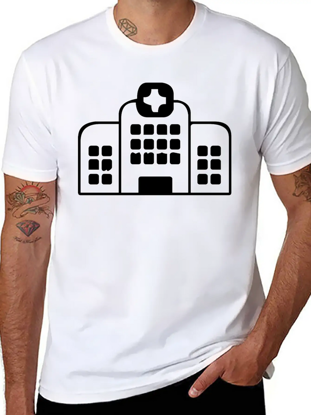 A Large Hospital Building Modern Fit Casual T-Shirt – Clean And Versatile Design