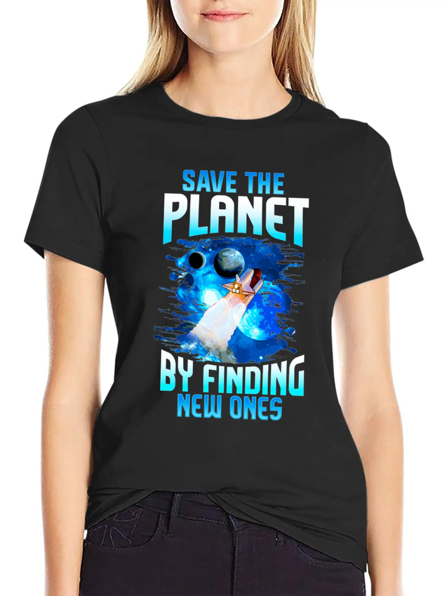 Astronaut Planets Space Earth Day Save The Planet Casual Graphic T-Shirt – Simple And Comfortable Daily Wear