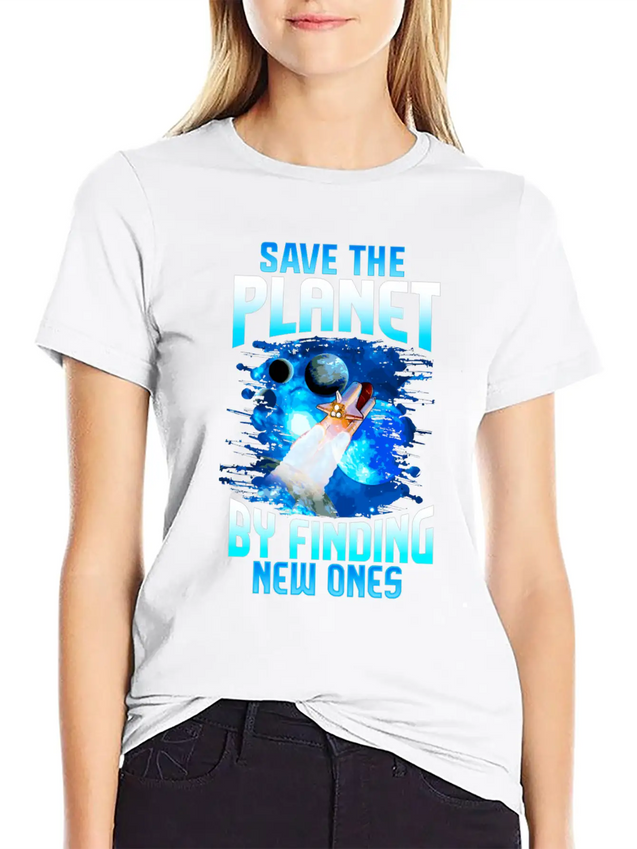 Astronaut Planets Space Earth Day Save The Planet Casual Graphic T-Shirt – Simple And Comfortable Daily Wear