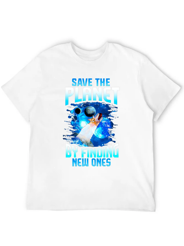 Astronaut Planets Space Earth Day Save The Planet Casual Graphic T-Shirt – Simple And Comfortable Daily Wear