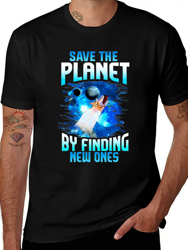 Astronaut Planets Space Earth Day Save The Planet Casual Graphic T-Shirt – Simple And Comfortable Daily Wear