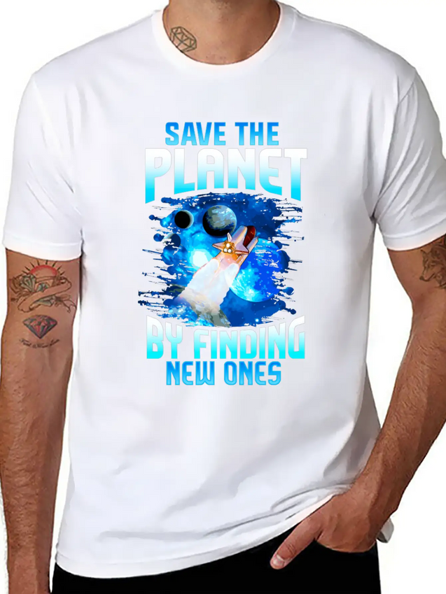 Astronaut Planets Space Earth Day Save The Planet Casual Graphic T-Shirt – Simple And Comfortable Daily Wear