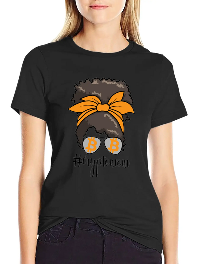 #CryptoMom Messy Bun BTC Crypto Mom Womens Bitcoin Casual Graphic T-Shirt – Simple And Comfortable Daily Wear