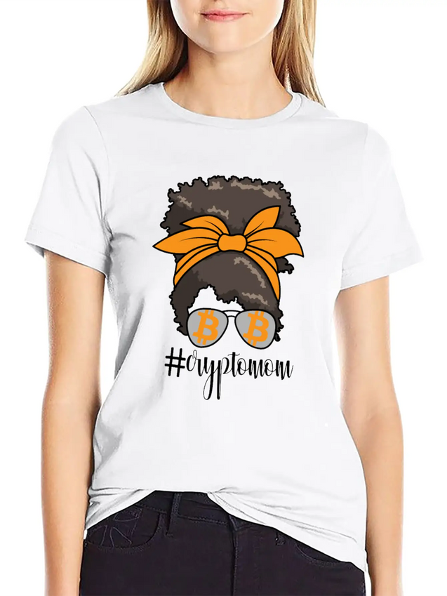 #CryptoMom Messy Bun BTC Crypto Mom Womens Bitcoin Casual Graphic T-Shirt – Simple And Comfortable Daily Wear