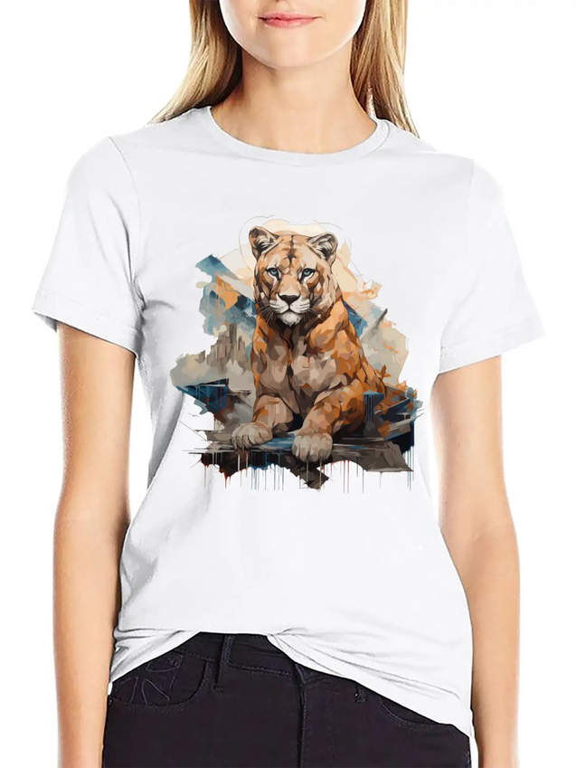 Graffiti Style Mountain Lion | Mountain Lion Lover Casual Graphic T-Shirt – Simple And Comfortable Daily Wear