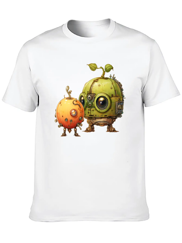 Steampunk Peach And Green Apple Casual Graphic T-Shirt – Simple And Comfortable Daily Wear